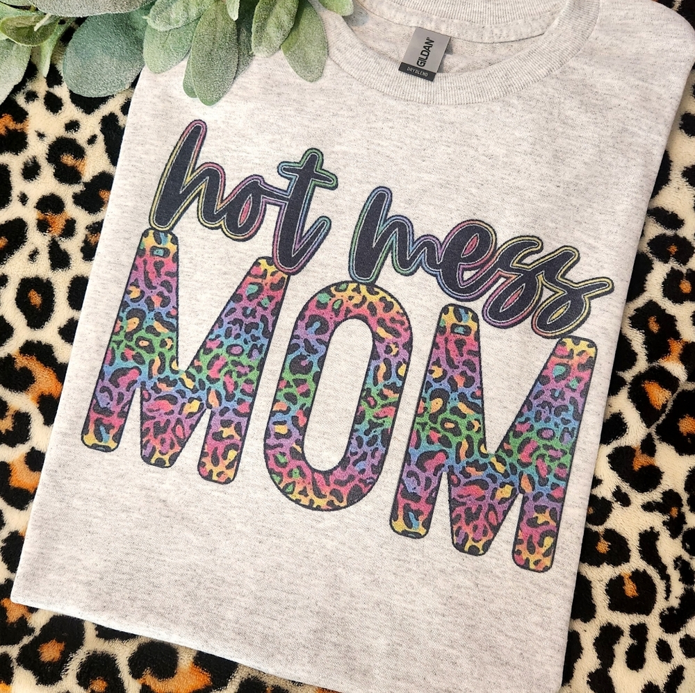 Hot mess Mom shirt Cheetah print cute popular mama